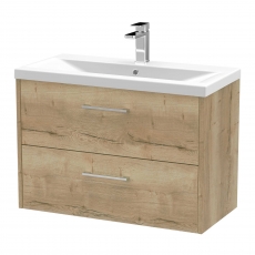 Hudson Reed Juno Wall Hung 2-Drawer Vanity Unit with Basin 1 800mm Wide - Autumn Oak