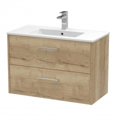 Hudson Reed Juno Wall Hung 2-Drawer Vanity Unit with Basin 2 800mm Wide - Autumn Oak