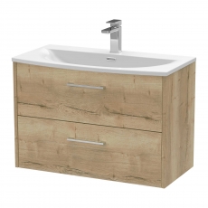 Hudson Reed Juno Wall Hung 2-Drawer Vanity Unit with Basin 4 800mm Wide - Autumn Oak