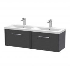 Hudson Reed Juno Wall Hung 2-Drawer Vanity Unit with Double Ceramic Basin 1200mm Wide - Graphite Grey