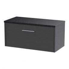 Hudson Reed Juno Wall Hung 1-Drawer Vanity Unit with Sparkling Black Worktop 800mm Wide - Graphite Grey