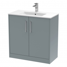 Hudson Reed Juno Floor Standing 2-Door Vanity Unit with Basin 2 800mm Wide - Coastal Grey