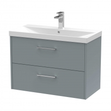 Hudson Reed Juno Wall Hung 2-Drawer Vanity Unit with Basin 3 800mm Wide - Coastal Grey