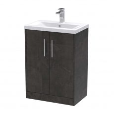 Hudson Reed Juno Floor Standing 2-Door Vanity Unit with Basin 1 600mm Wide - Metallic Slate