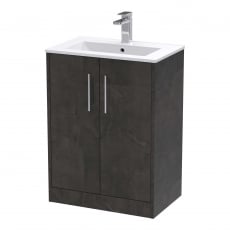 Hudson Reed Juno Floor Standing 2-Door Vanity Unit with Basin 2 600mm Wide - Metallic Slate