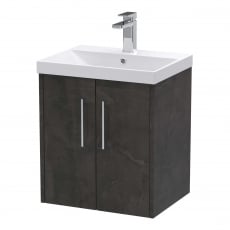 Hudson Reed Juno Wall Hung 2-Door Vanity Unit with Basin 3 500mm Wide - Metallic Slate