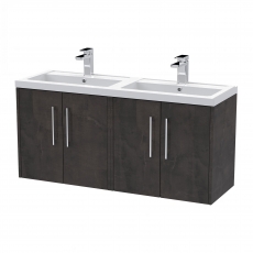 Hudson Reed Juno Wall Hung 4-Door Vanity Unit with Double Polymarble Basin 1200mm Wide - Metallic Slate