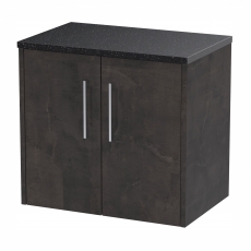 Hudson Reed Juno Wall Hung 2-Door Vanity Unit with Sparkling Black Worktop 600mm Wide - Metallic Slate