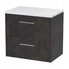 Hudson Reed Juno Wall Hung 2-Drawer Vanity Unit with Sparkling White Worktop 600mm Wide - Metallic Slate