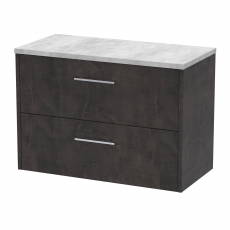 Hudson Reed Juno Wall Hung 2-Drawer Vanity Unit with Bellato Grey Worktop 800mm Wide - Metallic Slate