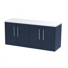 Hudson Reed Juno Wall Hung 4-Door Vanity Unit with Sparkling White Worktop 1200mm Wide - Midnight Blue