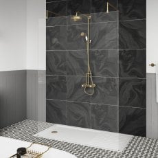 Hudson Reed Wet Room Screen with Brass Support Arms and Feet 1200mm Wide - 8mm Glass