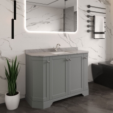 Hudson Reed Old London Angled Floor Standing Vanity Unit with 1TH Grey Marble Top Basin 1200mm Wide - Storm Grey