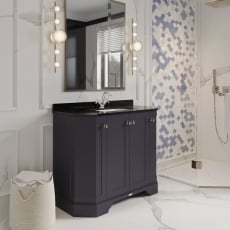 Hudson Reed Old London Angled Floor Standing Vanity Unit with 1TH Black Marble Top Basin 1000mm Wide - Twilight Blue