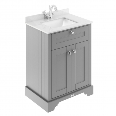 Hudson Reed Old London Floor Standing Vanity Unit with 1TH White Marble Top Rectangular Basin 600mm Wide - Storm Grey