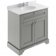 Hudson Reed Old London Floor Standing Vanity Unit with 3TH Grey Marble Top Basin 800mm Wide - Storm Grey