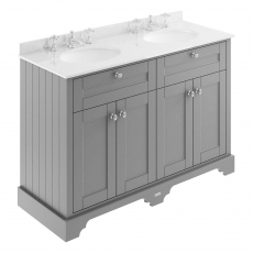 Hudson Reed Old London Floor Standing Vanity Unit with 3TH White Marble Top Basin 1200mm Wide - Storm Grey