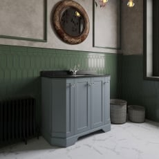 Hudson Reed Old London Angled Floor Standing Vanity Unit with 1TH Black Marble Top Basin 1000mm Wide - Storm Grey