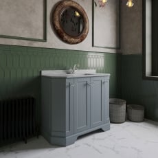 Hudson Reed Old London Angled Floor Standing Vanity Unit with 1TH Grey Marble Top Basin 1000mm Wide - Storm Grey