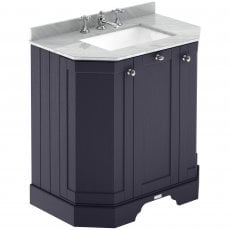 Hudson Reed Old London Angled Floor Standing Vanity Unit with 3TH Grey Marble Top Basin 750mm Wide - Twilight Blue