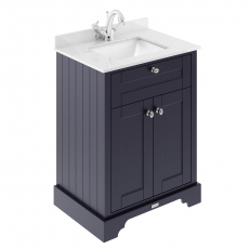 Hudson Reed Old London Floor Standing Vanity Unit with 1TH White Marble Top Rectangular Basin 600mm Wide - Twilight Blue