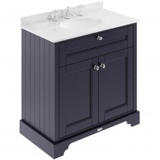 Hudson Reed Old London Floor Standing Vanity Unit with 3TH White Marble Top Basin 800mm Wide - Twilight Blue