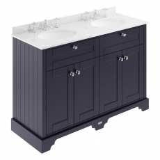 Hudson Reed Old London Floor Standing Vanity Unit with 3TH White Marble Top Basin 1200mm Wide - Twilight Blue