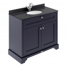 Hudson Reed Old London Floor Standing Vanity Unit with 1TH Black Marble Top Basin 1000mm Wide - Twilight Blue