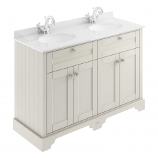 Hudson Reed Old London Floor Standing Vanity Unit with 1TH White Marble Top Basin 1200mm Wide - Timeless Sand