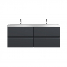 Hudson Reed Urban Wall Hung 4-Drawer Vanity Unit with Double Ceramic Basin 1200mm Wide - Satin Anthracite