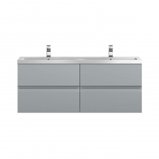 Hudson Reed Urban Wall Hung 4-Drawer Vanity Unit with Double Ceramic Basin 1200mm Wide - Satin Grey