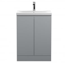 Hudson Reed Urban Floor Standing 2-Door Vanity Unit with Basin 1 Satin Grey - 600mm Wide