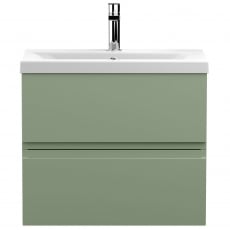 Hudson Reed Urban Wall Hung 2-Drawer Vanity Unit with Basin 1 Satin Green - 600mm Wide