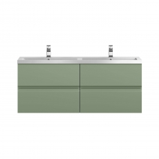 Hudson Reed Urban Wall Hung 4-Drawer Vanity Unit with Double Polymarble Basin 1200mm Wide - Satin Green