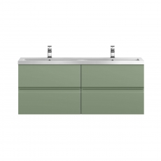 Hudson Reed Urban Wall Hung 4-Drawer Vanity Unit with Double Ceramic Basin 1200mm Wide - Satin Green