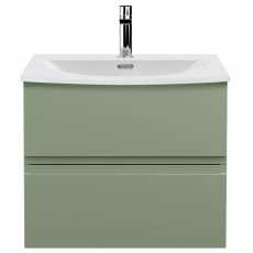 Hudson Reed Urban Wall Hung 2-Drawer Vanity Unit with Basin 4 Satin Green - 600mm Wide