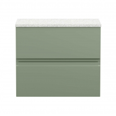 Hudson Reed Urban Wall Hung 2-Drawer Vanity Unit with Sparkling White Worktop 600mm Wide - Satin Green