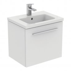 Ideal Standard I.Life S Compact Wall Hung 1-Drawer Vanity Unit with Basin and Brushed Chrome Handle 500mm Wide - Matt White