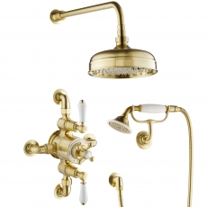 JTP Grosvenor Exposed Thermostatic Shower Mixer with Fixed Shower Head and Handshower - Brushed Brass