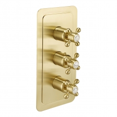 JTP Grosvenor Cross Vertical Thermostatic Concealed 3 Outlets Shower Valve Triple Handle - Brushed Brass