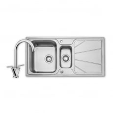 Leisure Nimbus 1.5 Bowl Stainless Steel Kitchen Sink with Aquatwin Tap & Waste Kit 1000mm L x 500mm W - Polished