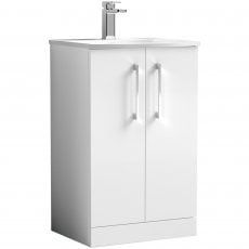 Nuie Arno Floor Standing 2-Door Vanity Unit with Basin-4 500mm Wide - Gloss White