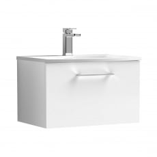 Nuie Arno Wall Hung 1-Drawer Vanity Unit with Basin-4 600mm Wide - Gloss White