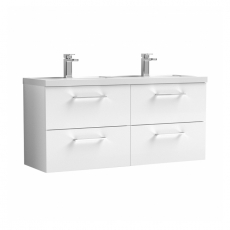 Nuie Arno Wall Hung 4-Drawer Vanity Unit with Double Polymarble Basin 1200mm Wide - Gloss White