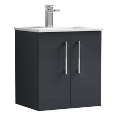 Nuie Arno Wall Hung 2-Door Vanity Unit with Basin-2 500mm Wide - Satin Anthracite