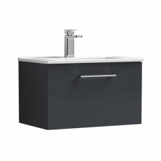 Nuie Arno Wall Hung 1-Drawer Vanity Unit with Basin-2 600mm Wide - Satin Anthracite