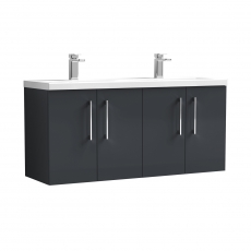 Nuie Arno Wall Hung 4-Door Vanity Unit with Double Ceramic Basin 1200mm Wide - Satin Anthracite