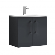 Nuie Arno Wall Hung 2-Door Vanity Unit with Basin-4 600mm Wide - Satin Anthracite