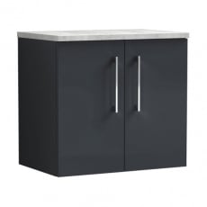 Nuie Arno Wall Hung 2-Door Vanity Unit with Bellato Grey Worktop 600mm Wide - Satin Anthracite