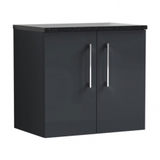 Nuie Arno Wall Hung 2-Door Vanity Unit with Sparkling Black Worktop 600mm Wide - Satin Anthracite